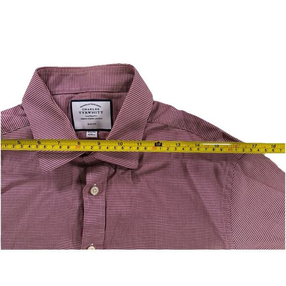 Charles Tyrwhitt Shirt Men's Large Slim Fit Maroon Button Up Collared Classic - Picture 7 of 14